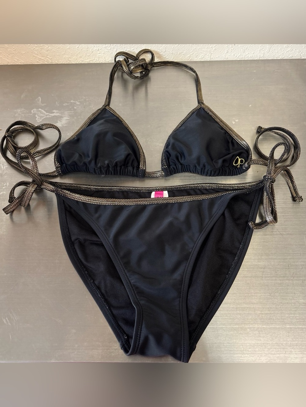 Y2K OP Black and Gold Halter Bikini Set✨